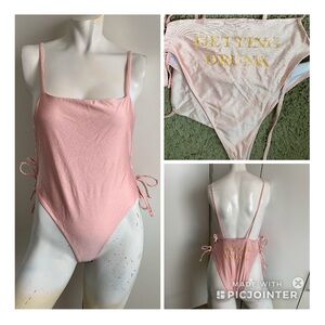 Getting Drunk by Boohoo women’s size 8 one piece sexy pink strappy swimsuit